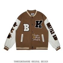 Thickened Fleece cotton suede leather sleeves Vibe Wind High Street Baseball Uniform Women Winter Thickened Brown National Tide American Couple Coats