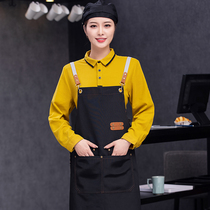 Whole cotton waiter working suit long sleeve T-shirt custom printed letter Cafe Hotel café hot pot milk tea shop