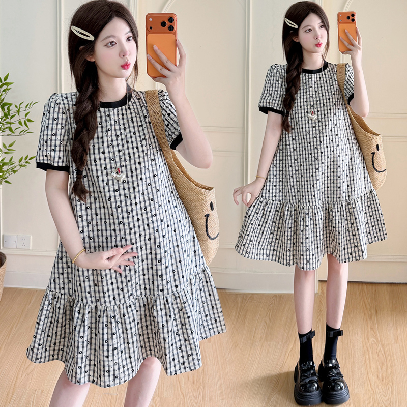Maternity Summer Dress, Fashionable Little Chanel-Style 2026 New Model, Petite Plaid Pregnancy Dress, Beautiful and High-End