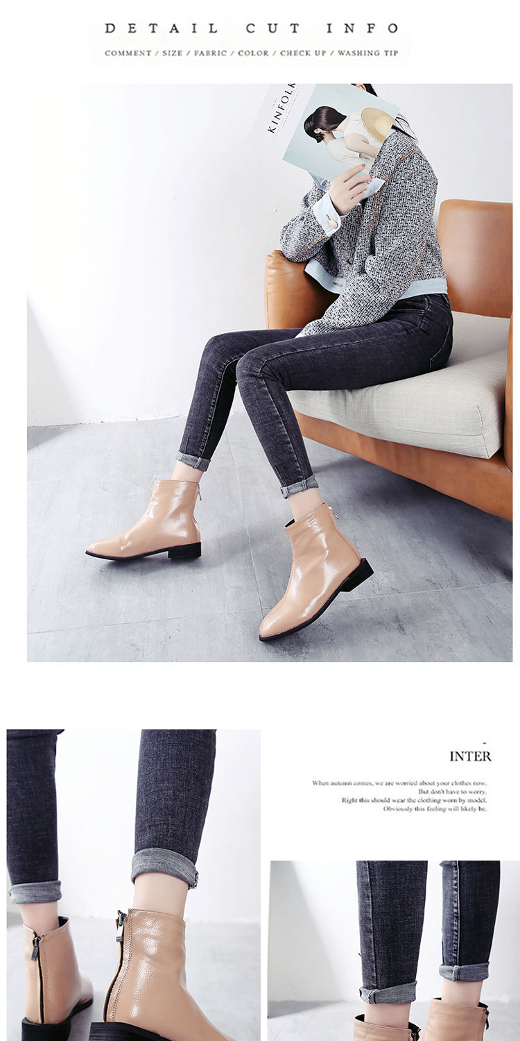 Booties nữ mùa xuân và mùa thu 2018 phiên bản mới của Hàn Quốc bằng da đầu bằng sáng chế dày với giày cao gót thấp trẻ em boot cao cổ nữ