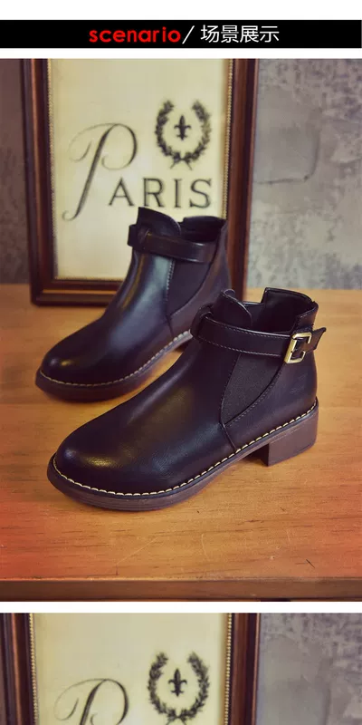 Booties nữ mùa xuân và mùa thu 2018 mới dày hoang dã với đôi bốt Martin giày cao cổ tròn đế xuồng hoang dã