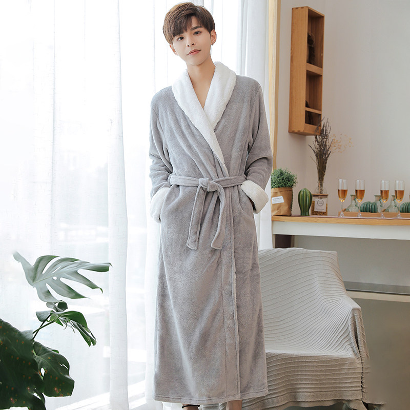 Sleepwear men's bathrobes autumn winter flannel Coral suede sleeping robes thickened with velvety lengthening of autumn and winter models to increase the fattening