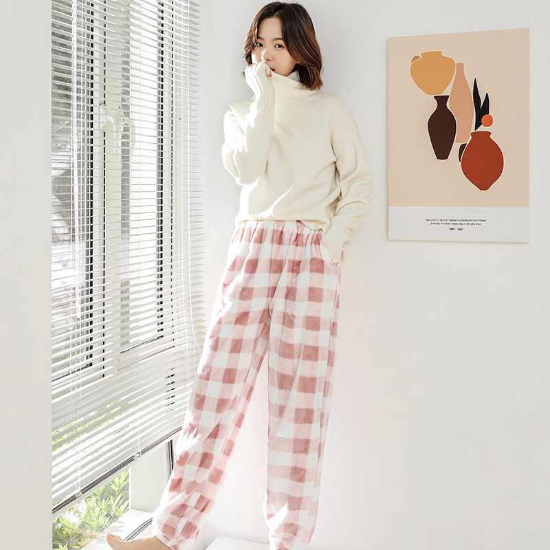 Pajamas trousers in autumn and winter plus thickening flannel warm star pants coral velvet fattening plus home pants