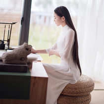 Jiapei Ni original classic Chinese slim slim waist pear button chiffon Ao Dai cheongsam dress QP74