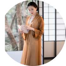 ) Wangyou) spring and summer new Chinese-style Chinese elements retro loose casual tencel embroidered cross-neck cardigan Zen tea service