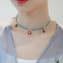 Xiaogongzi designer original retro all-match temperament turquoise red agate clavicle chain necklace P50