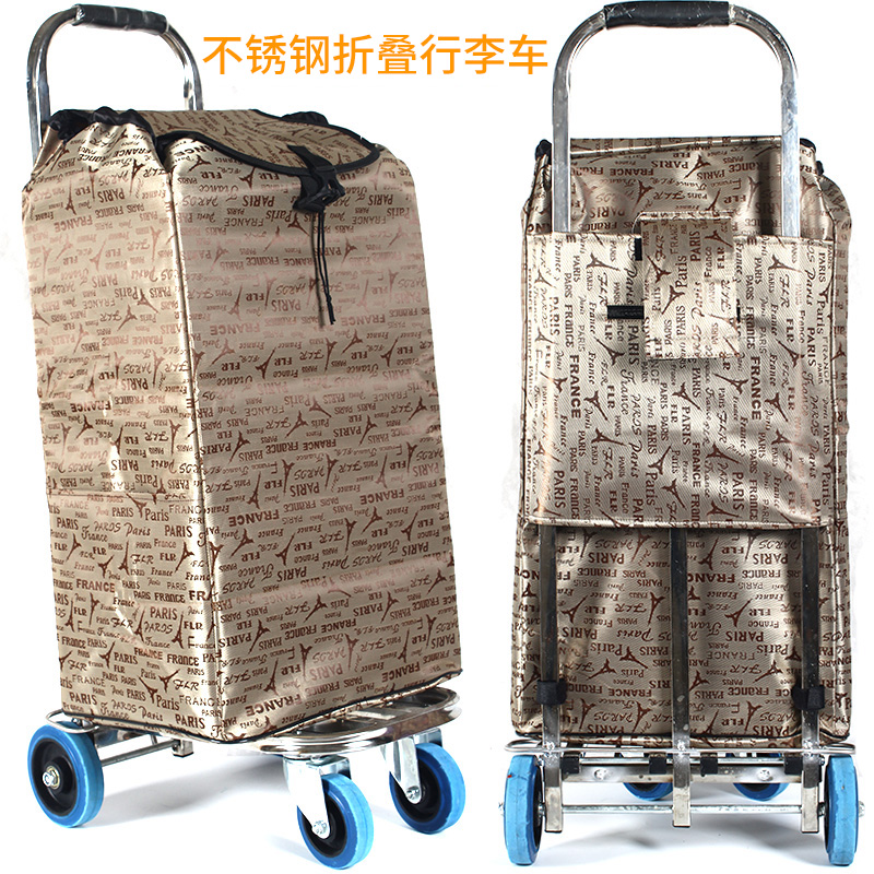 Hand Pull Cart Four Wheels Stainless Steel Luggage Caravan Big Waterproof Bag Cart Sound Car Universal Wheel Folding Trolley