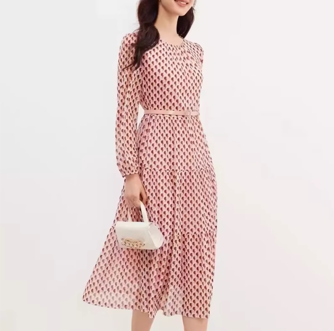 High-End Mall Same Style Women's Clothing 2026 Spring and Autumn New Four-Way Stretch Tea Break Floral Print Mid-Length Dress