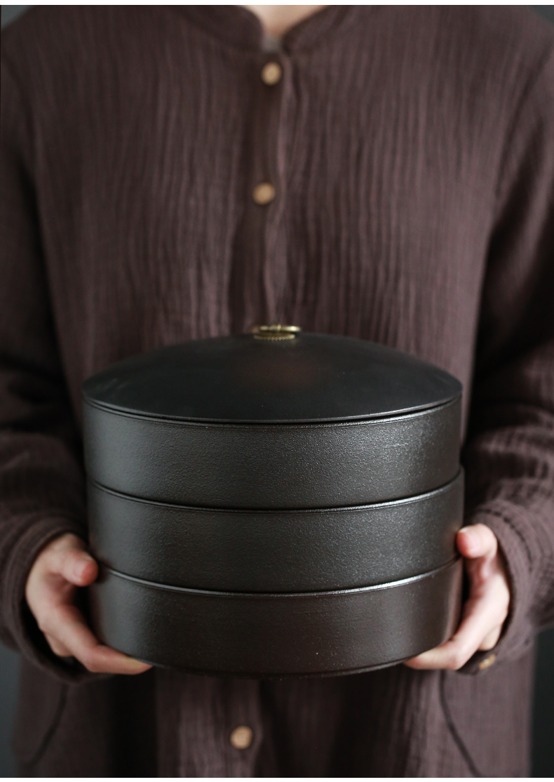 Large black pottery caddy fixings ceramic seal puer tea pot white tea cake tin with storage POTS stack