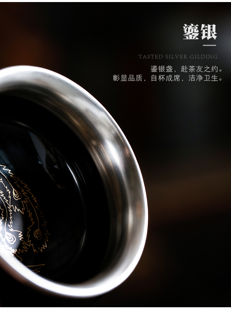 Silver cup 999 coppering. As the sample tea cup masters cup Silver cup household kung fu tea tea set, ceramic, big by hand