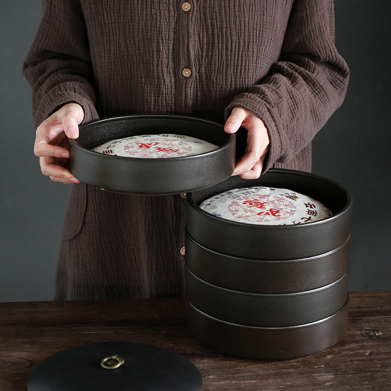 Large black pottery caddy fixings ceramic seal puer tea pot white tea cake tin with storage POTS stack