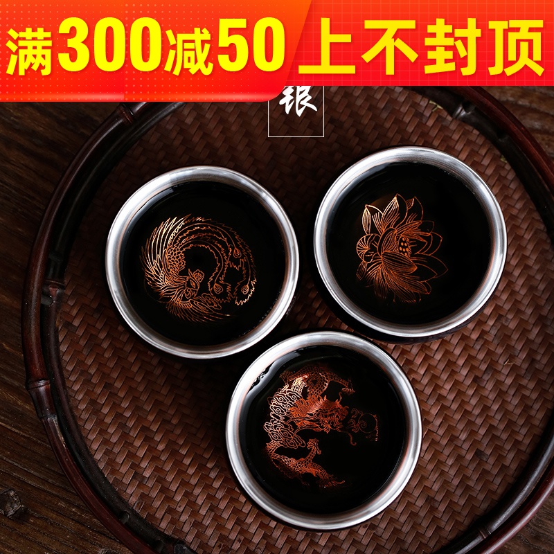 Silver cup 999 coppering. As the sample tea cup masters cup Silver cup household kung fu tea tea set, ceramic, big by hand