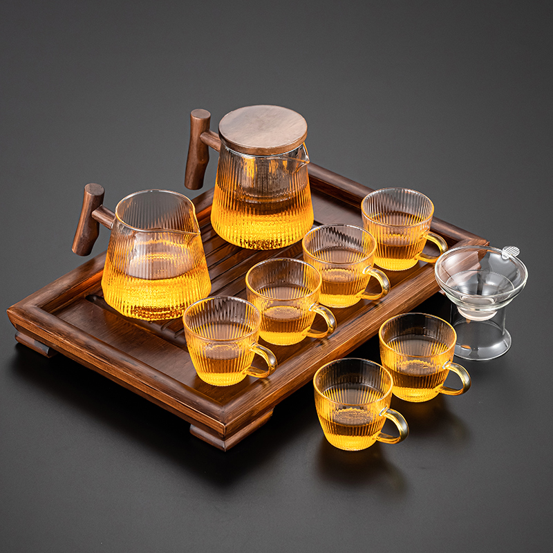 Glass Tea Set Suit Home Kung Fu Teapot Tea Cup Small Tea Tray tea tray Living room Office tea drinking tea Small sleeve-Taobao