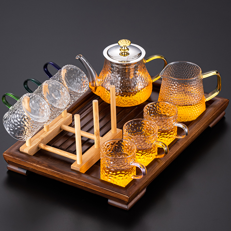 Glass kung fu tea set home living room office meeting simple small set transparent teapot tea cup set