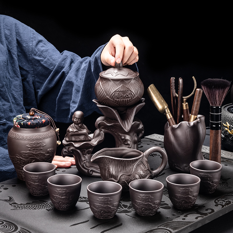 Purple sand tea set set lazy home automatic tea making artifact Chinese tea cup kung fu teapot Stone Mill tea tray small set