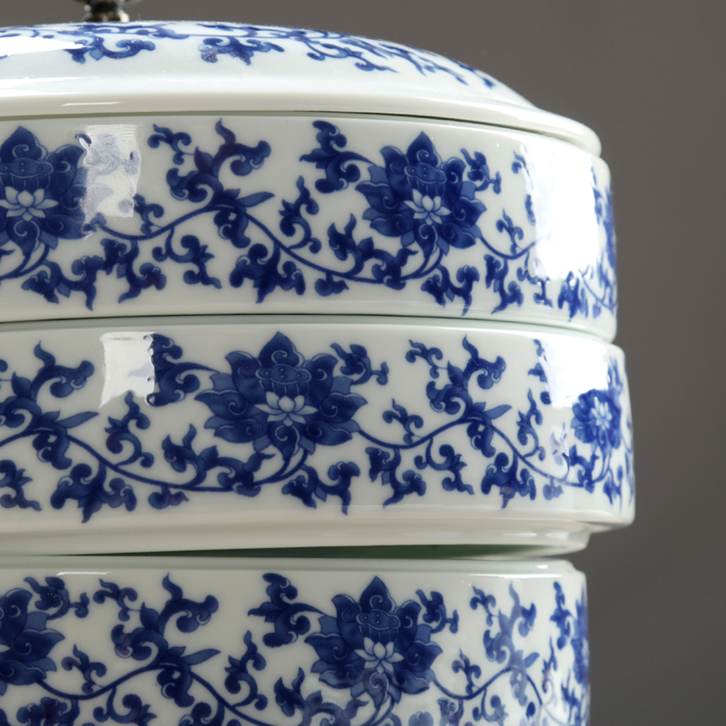 Is young, blue and white bread seven pu 'er tea pot pie tin large laminated storage warehouse tea boxes to wake tea exchanger with the ceramics