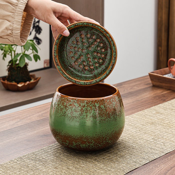 Kiln-turned ceramic tea dregs tank with filter for tea table wastewater