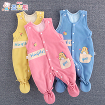 Baby back with pants male and female baby closed crotch casual thin cotton autumn winter pants with high waist and belly outside wearing infant cotton pants