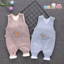 Baby back with pants men and women Pure Cotton Thickened Inside Wear Warm Cotton Pants Children Open Crotch Long Pants Autumn Winter