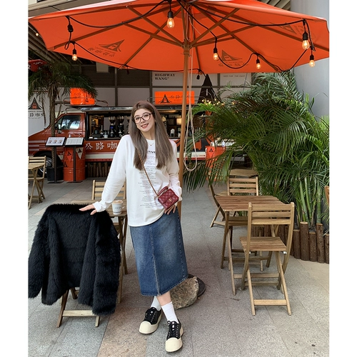 Синяя весенняя джинсовая юбка, приталенная длинная длинная юбка, большой размер, высокая талия, А-силуэт