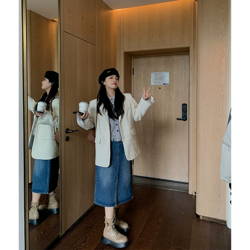 Синяя весенняя джинсовая юбка, приталенная длинная длинная юбка, большой размер, высокая талия, А-силуэт