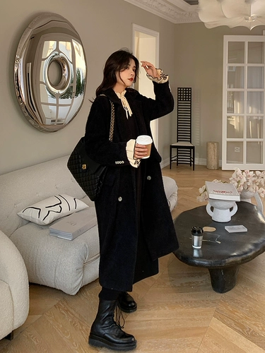 Черный мегафон, весеннее платье с рукавами, юбка, большой размер, французский стиль