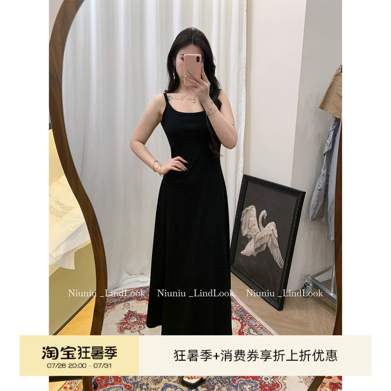 Li Shasha Large Size Spaghetti Strap Dress for Women, Summer, Plus Size, Slimming, Covers the Body, Versatile, Long Base Dress