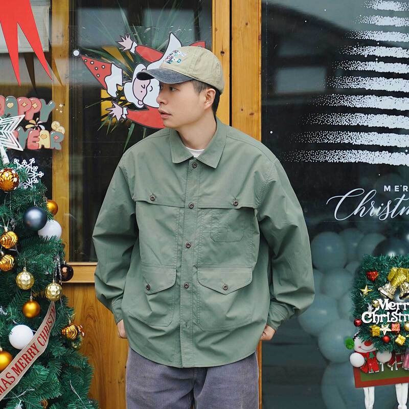 Rebirth Multi-Pocket Long-Sleeve Work Shirt Top Loose Large Size Casual Army Green Spring and Autumn Men's Shirt