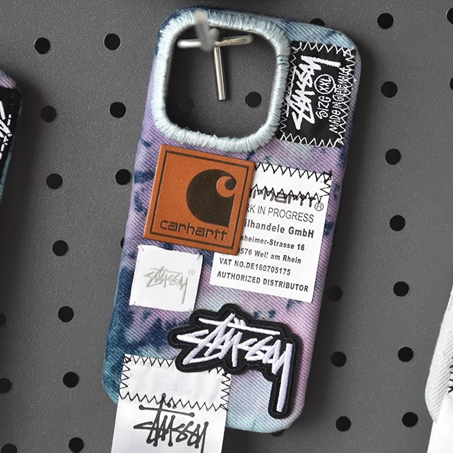 Anti-Fall iPhone 17 Pro Phone Case, iPhone 15 Pro Max Personalized Full-Cover Fabric Denim Protective Case with Trendy Brand Label Anti-Fall iPhone 17 Pro Phone Case, iPhone 15 Pro Max Personalized Full-Cover Fabric Denim Protective Case with Trendy Brand Label