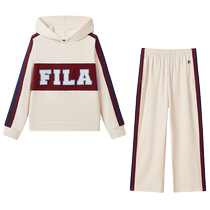 FILA childrens clothing childrens hooded tops 2024 autumn and winter new style medium and large childrens sweatshirts and pants suits trendy