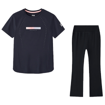 FILA FILA Childrens Clothing Childrens Suit 2024 Autumn New Sports T-shirt for Girls and Stretch Sports Pants