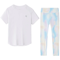 FILA Childrens Wear 2024 Summer New Medium and Large Childrens T-shirt Girls Yoga Short-Sleeved Pants Sports Two-piece Suit