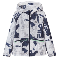 FILA childrens clothing childrens comprehensive training tops 2024 summer new style medium and large boys hooded woven jacket trendy