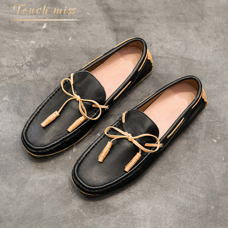 Touch Miss Peas shoes men's leather 2021 new Korean version of a pedal casual leather shoes lazy driving shoes