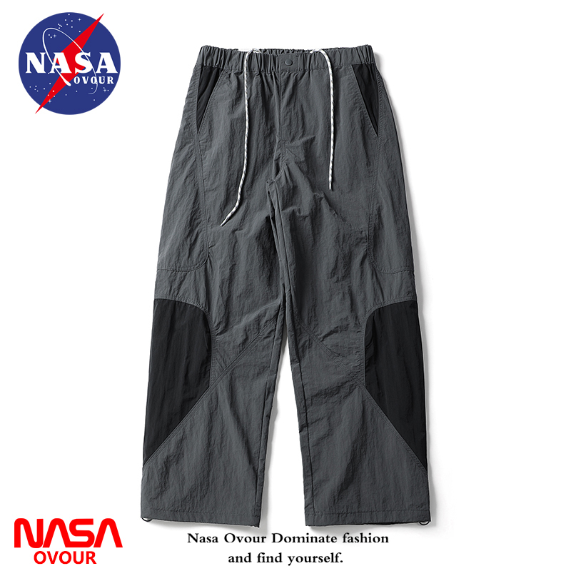 Nasa Collaboration Outdoor Patchwork Color-Blocked Hollow-Out Functional Casual Pants for Men, Water-Repellent, 3D Cut Straight-Leg Long Pants
