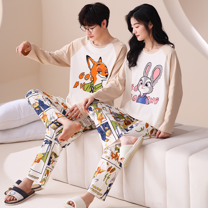Couple Pajamas for Women, Spring and Autumn Style, Pure Cotton, Long-Sleeved, Cute Cartoon Rabbit, 2026 New Style, Men's Home Wear, Can Be Worn Outside