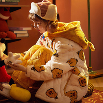 Pajamas womens autumn and winter three-layer padded padded flannel coral velvet home clothing cartoon cute warm set