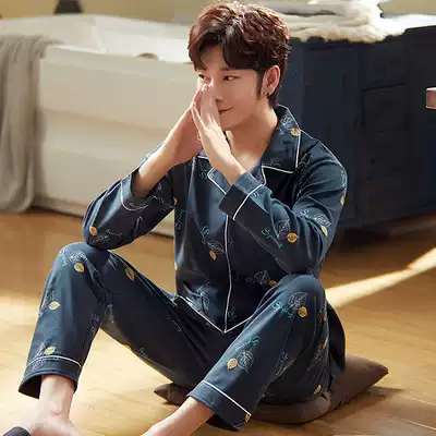 Pajamas men's long sleeve cotton spring and autumn winter men's cotton thin model young and middle-aged autumn fashion home wear suit