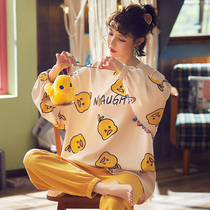 Pajamas ladies Cotton Spring and Autumn long sleeve two-piece set cartoon cute can wear 2021 new home clothes