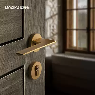 Mosika magnetic door lock Nordic indoor bedroom pure solid wood two-piece lock room simple brass color silent American