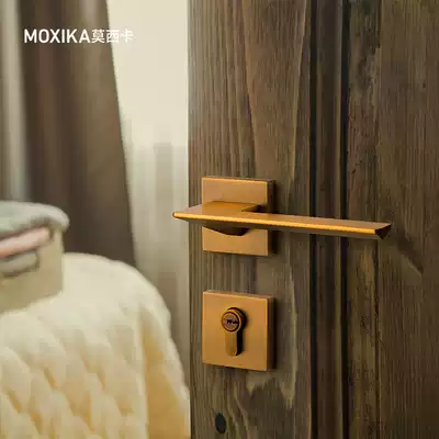 Nordic simple magnetic door lock gold two-piece home bedroom silent door handle room universal wooden door lock