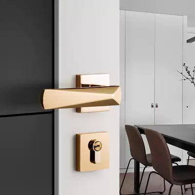 Mosika gold silent door lock indoor bedroom door lock magnetic solid wood two-piece door lock simple light luxury