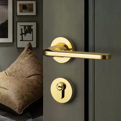 Mosika American door lock indoor bedroom door lock solid wood two-piece magnetic suction bright gold luxury light luxury silent lock