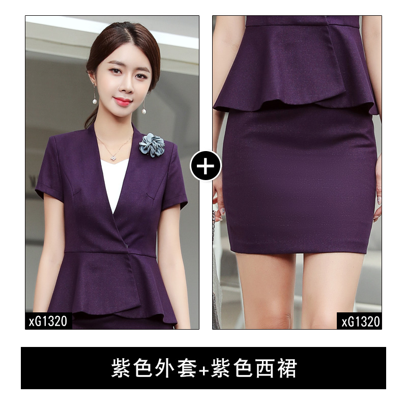 phụ nữ chuyên nghiệp của váy nữ thần Fan Qiu thẩm mỹ viện quần áo làm việc cao cấp khí trang sức cửa hàng vàng ngắn tay phụ nữ phù hợp của