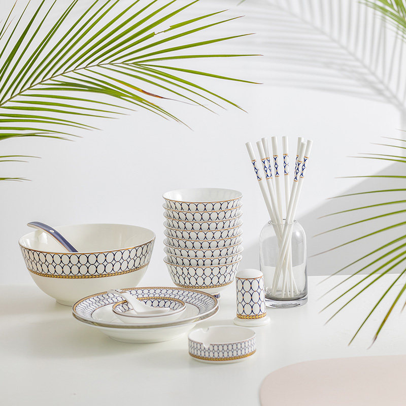 ins wind tableware dishes plate home Nordic ceramic bone china single soup bowl salad bowl rice bowl set