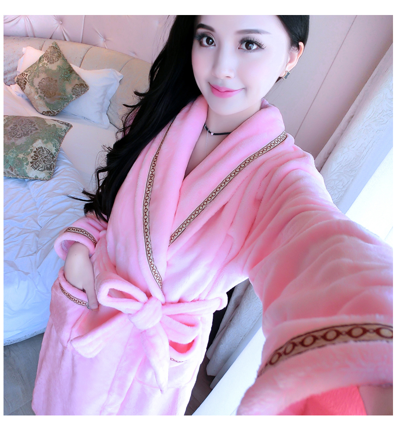 Flannel váy ngủ nữ mùa đông dễ thương san hô nhung đôi áo choàng tắm nữ mùa thu dày đồ ngủ dài dịch vụ nhà đồ ngủ lụa