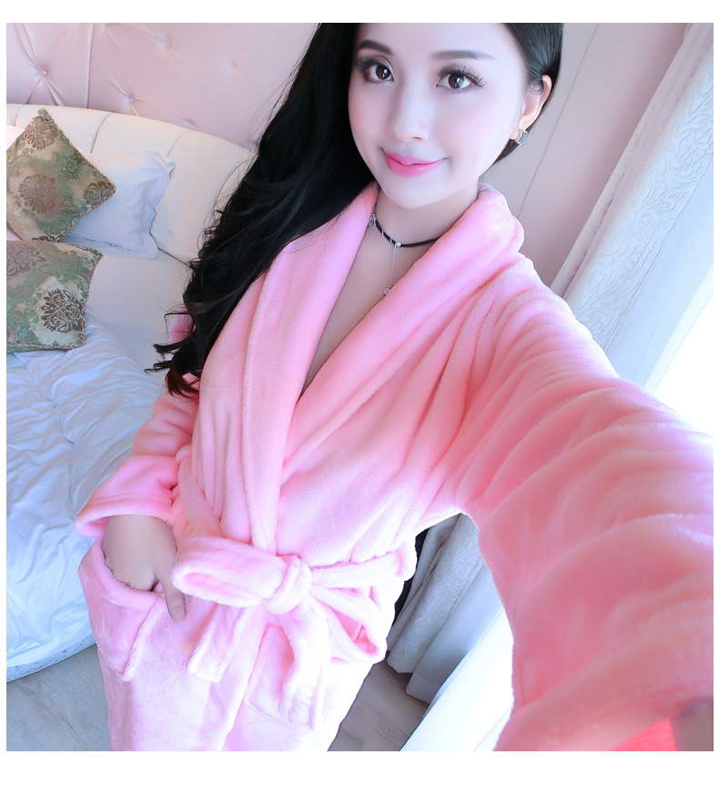 Yukata áo choàng ngủ áo choàng tắm phụ nữ mùa thu và mùa đông dày flannel dài tay áo dễ thương san hô lông cừu dịch vụ nhà quần áo ngủ nữ mùa hè