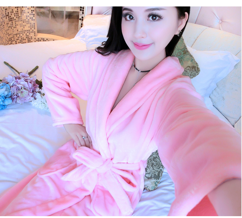 Yukata áo choàng ngủ áo choàng tắm phụ nữ mùa thu và mùa đông dày flannel dài tay áo dễ thương san hô lông cừu dịch vụ nhà quần áo ngủ nữ mùa hè
