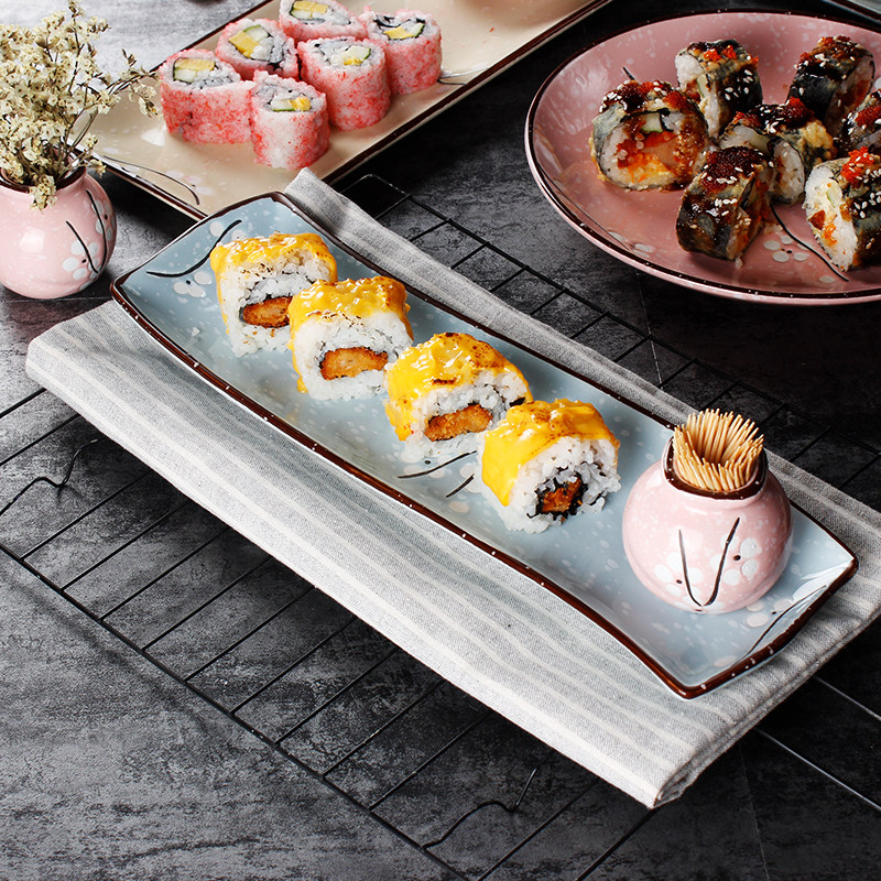 [USD 9.82] Japanese sushi plate Creative ceramic rectangular Western restaurant Dessert dessert