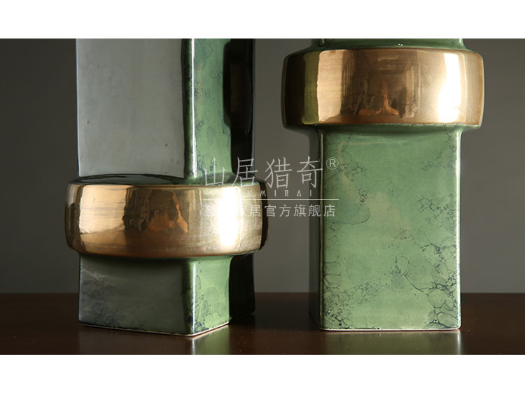 Modern Nordic home sitting room decoration vase furnishing articles three - piece fangyuan bottle green, new classic ceramic vase